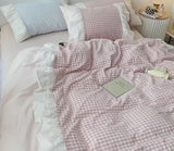 Candy Lace Gingham Ruffle Bedding Set / Pink