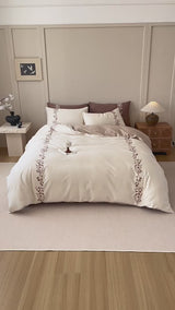 Lily of the Valley Embroidered Silky Bedding Set / Brown