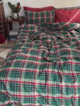 Vintage Plaid Bedding Set / Green & Brown