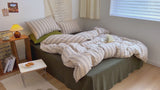 Minimal Vintage Stripe Bedding Set / Forest Green
