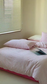 Candy Stripe Washed Cotton Bedding Set / Pink