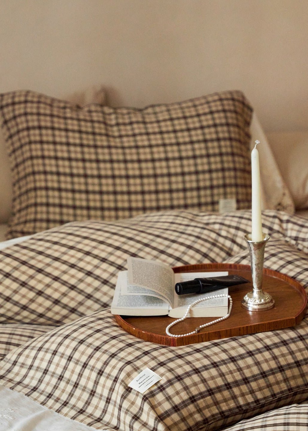 -Ever Lasting - Primrose Gingham Washed Cotton Bedding Set / Brown -Bedding Set -Ever Lasting