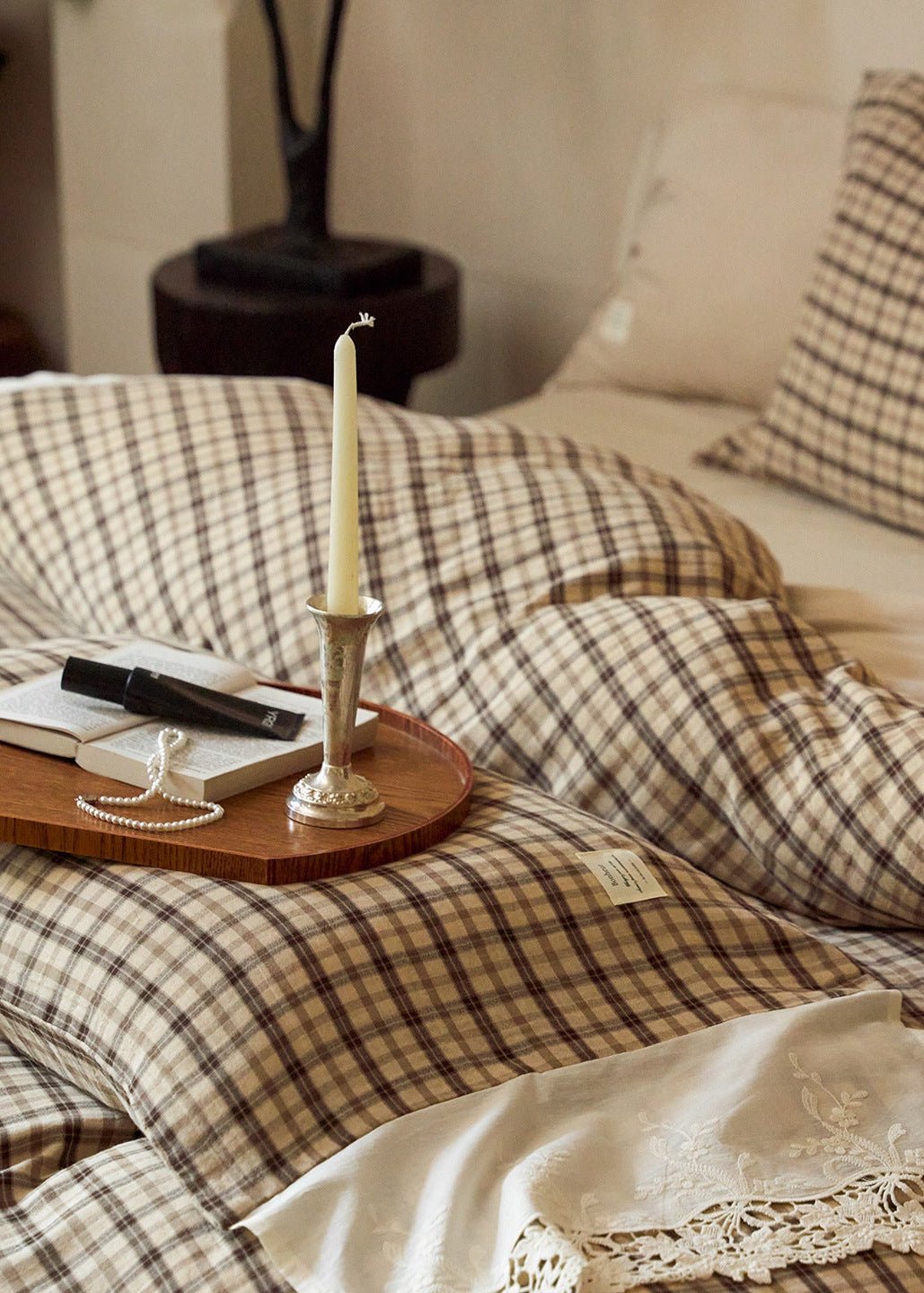 -Ever Lasting - Primrose Gingham Washed Cotton Bedding Set / Brown -Bedding Set -Ever Lasting