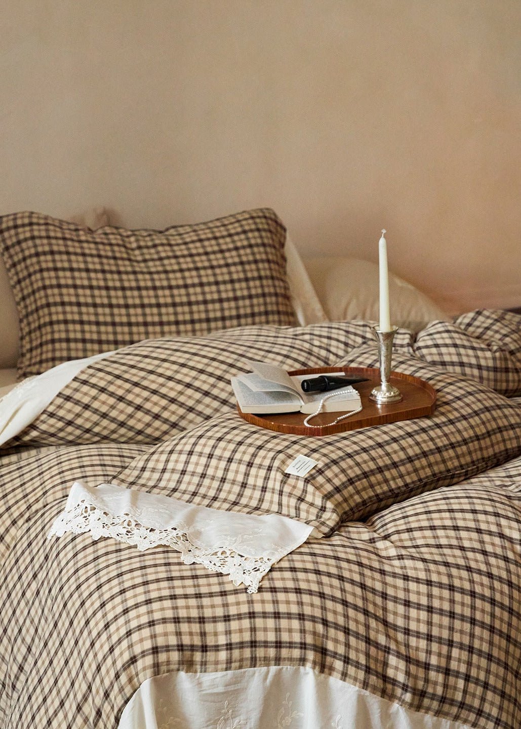 -Ever Lasting - Primrose Gingham Washed Cotton Bedding Set / Brown -Bedding Set -Ever Lasting