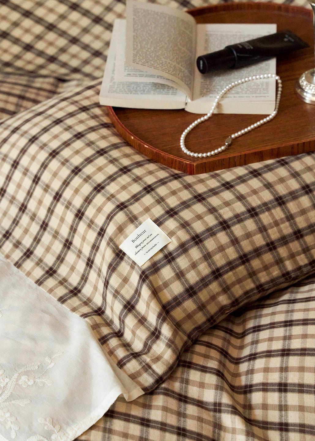 -Ever Lasting - Primrose Gingham Washed Cotton Bedding Set / Brown -Bedding Set -Ever Lasting
