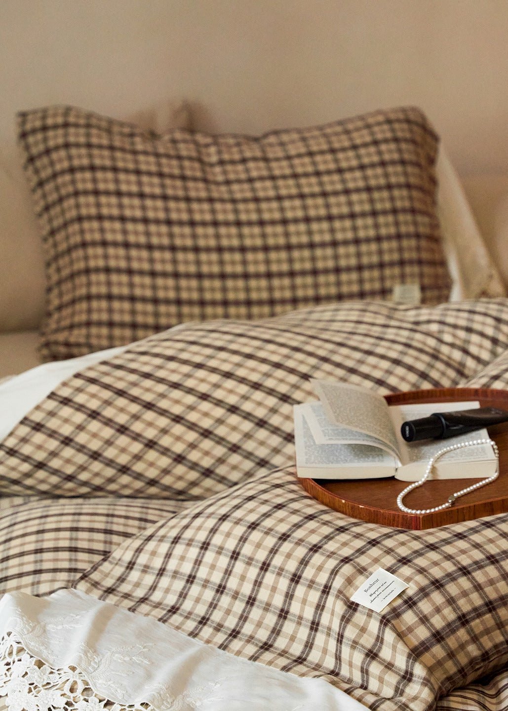 -Ever Lasting - Primrose Gingham Washed Cotton Bedding Set / Brown -Bedding Set -Ever Lasting