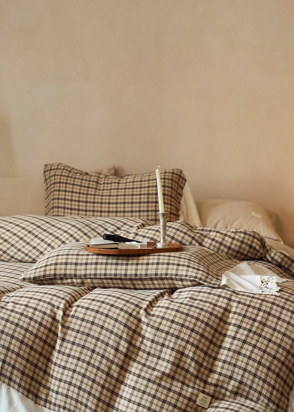 -Ever Lasting - Primrose Gingham Washed Cotton Bedding Set / Brown -Bedding Set -Ever Lasting