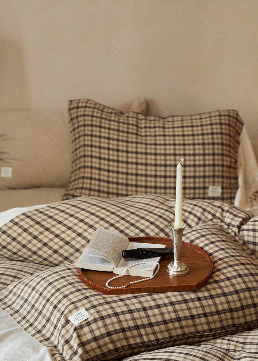 -Ever Lasting - Primrose Gingham Washed Cotton Bedding Set / Brown -Bedding Set -Ever Lasting