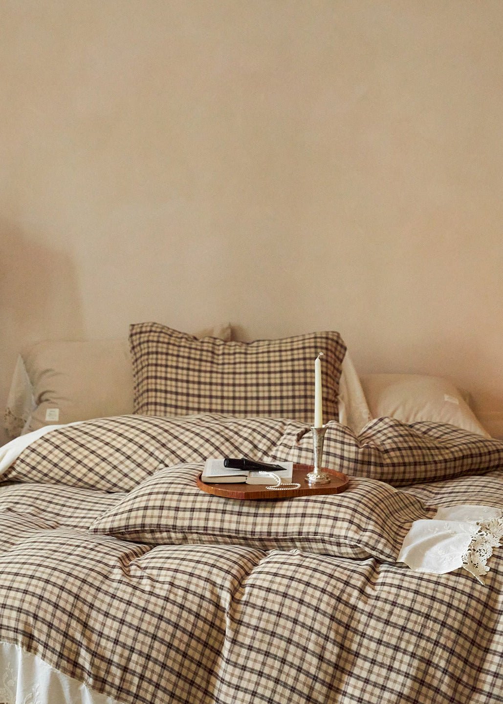 -Ever Lasting - Primrose Gingham Washed Cotton Bedding Set / Brown -Bedding Set -Ever Lasting