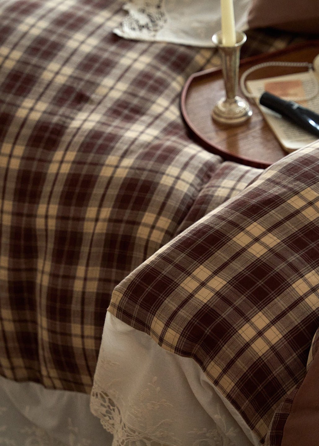 -Ever Lasting - Primrose Gingham Washed Cotton Bedding Set / Brown -Bedding Set -Ever Lasting
