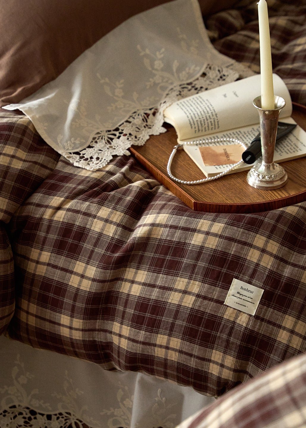-Ever Lasting - Primrose Gingham Washed Cotton Bedding Set / Brown -Bedding Set -Ever Lasting