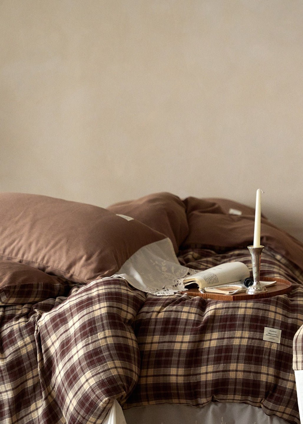 -Ever Lasting - Primrose Gingham Washed Cotton Bedding Set / Brown -Bedding Set -Ever Lasting