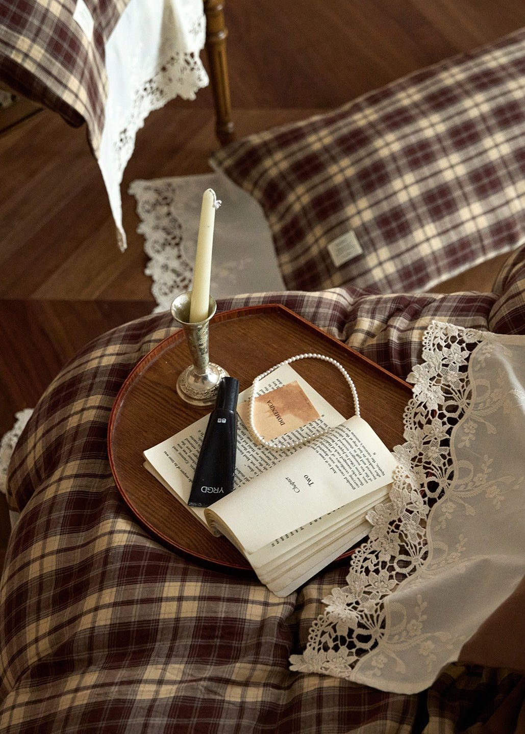 -Ever Lasting - Primrose Gingham Washed Cotton Bedding Set / Brown -Bedding Set -Ever Lasting