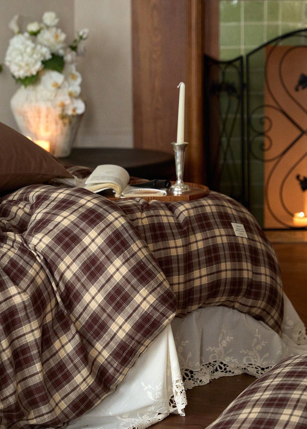 -Ever Lasting - Primrose Gingham Washed Cotton Bedding Set / Brown -Bedding Set -Ever Lasting
