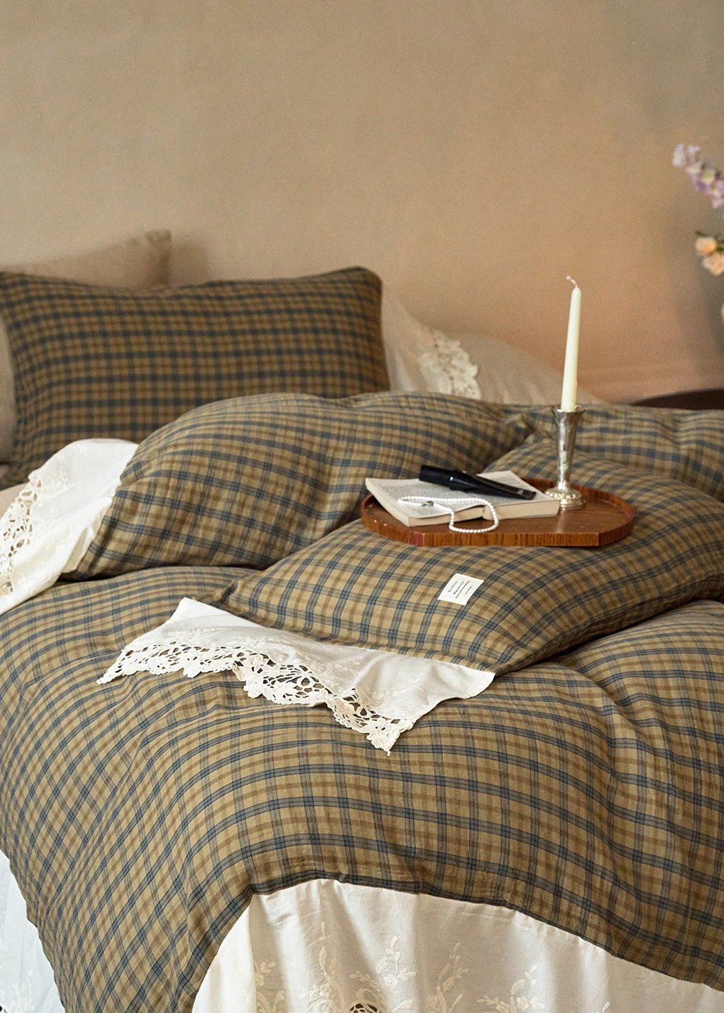 -Ever Lasting - Primrose Gingham Washed Cotton Bedding Set / Brown -Bedding Set -Ever Lasting