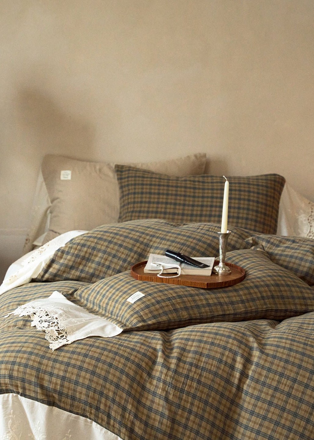 -Ever Lasting - Primrose Gingham Washed Cotton Bedding Set / Brown -Bedding Set -Ever Lasting