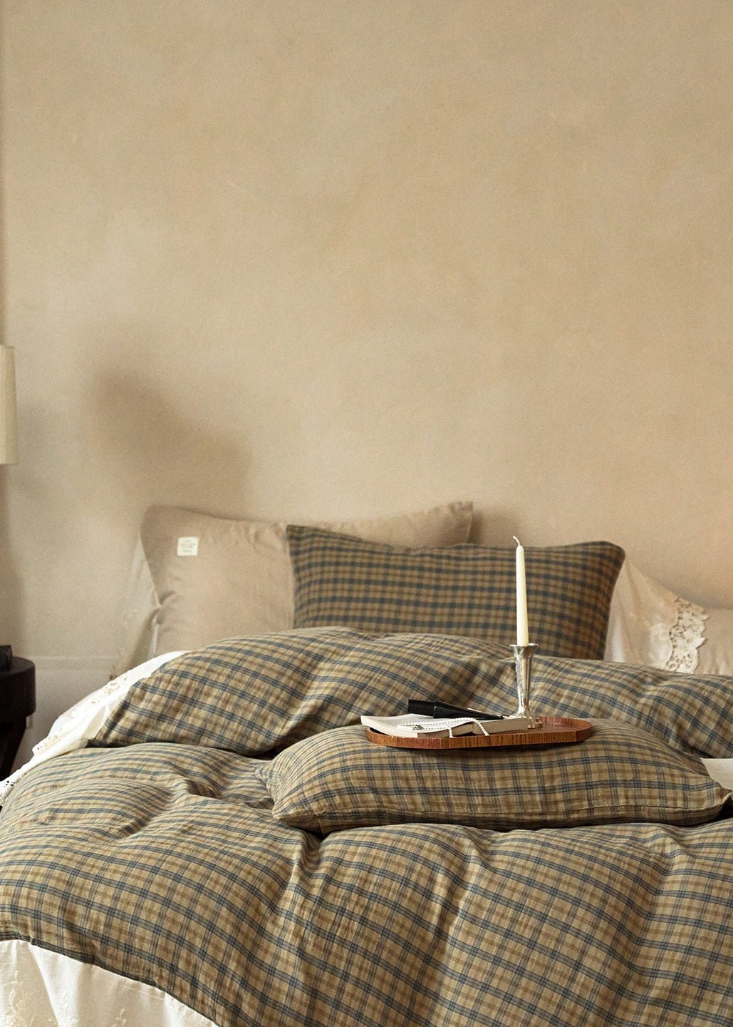 -Ever Lasting - Primrose Gingham Washed Cotton Bedding Set / Brown -Bedding Set -Ever Lasting