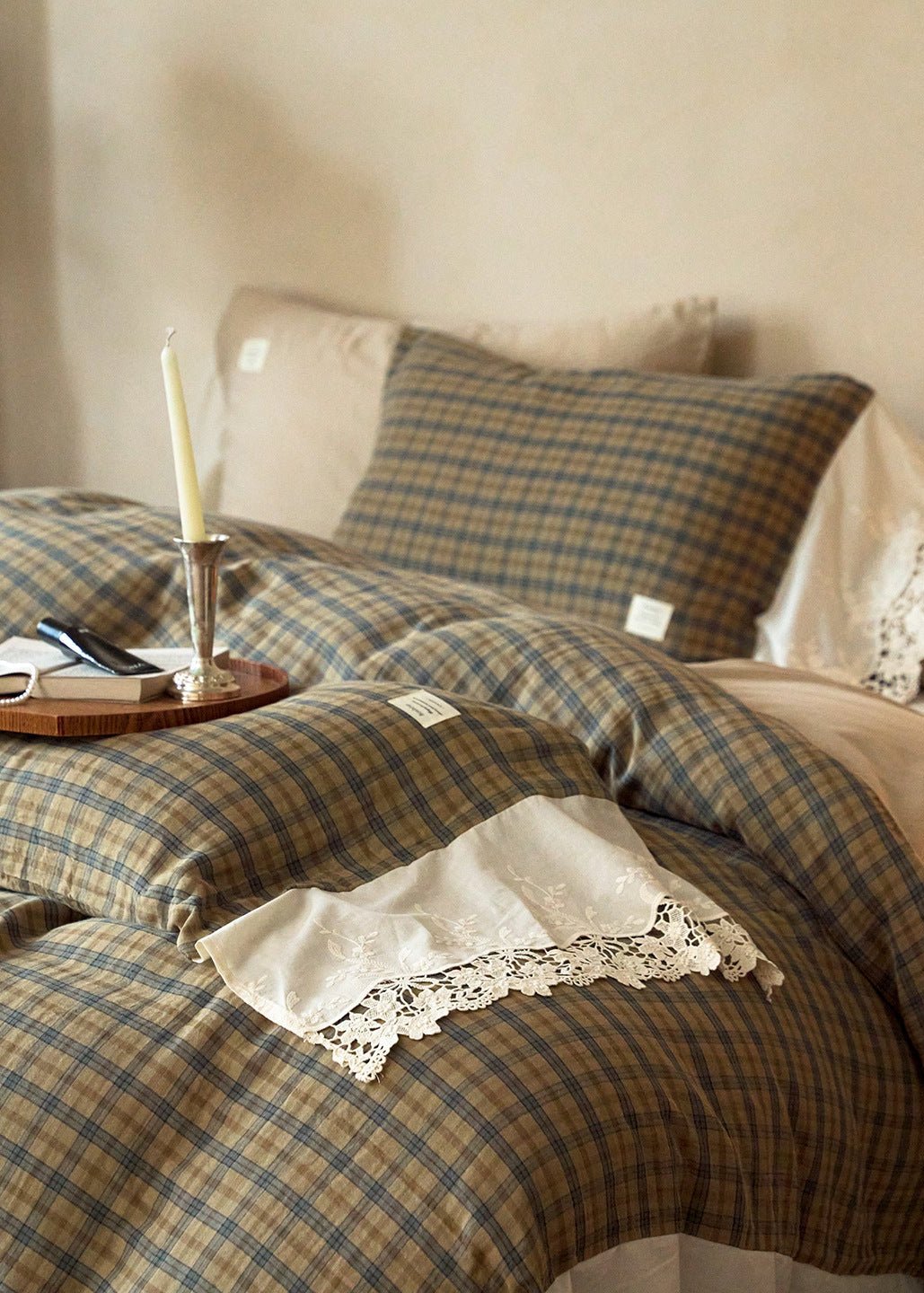 -Ever Lasting - Primrose Gingham Washed Cotton Bedding Set / Brown -Bedding Set -Ever Lasting