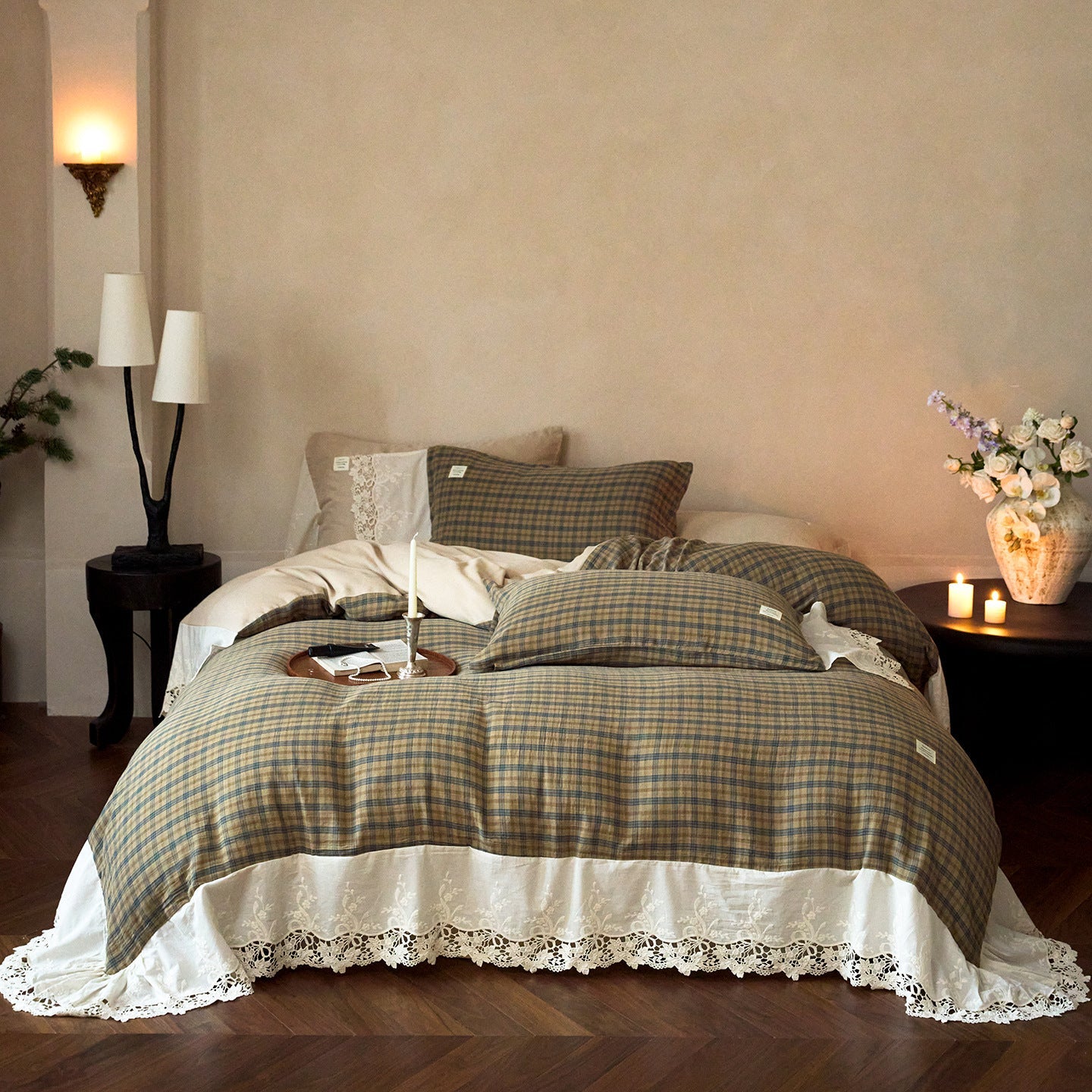 -Ever Lasting - Primrose Gingham Washed Cotton Bedding Set / Brown -Bedding Set -Ever Lasting