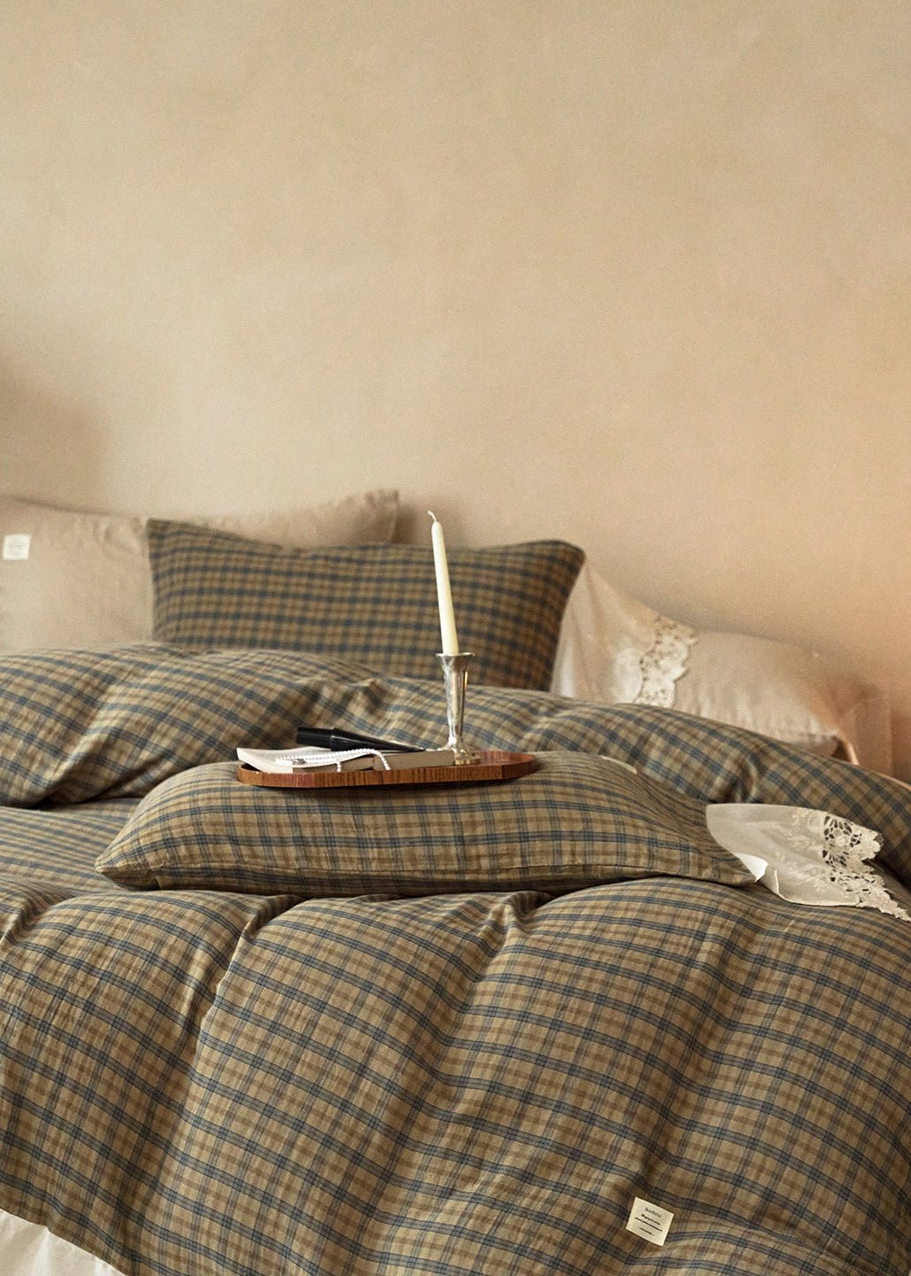 -Ever Lasting - Primrose Gingham Washed Cotton Bedding Set / Brown -Bedding Set -Ever Lasting