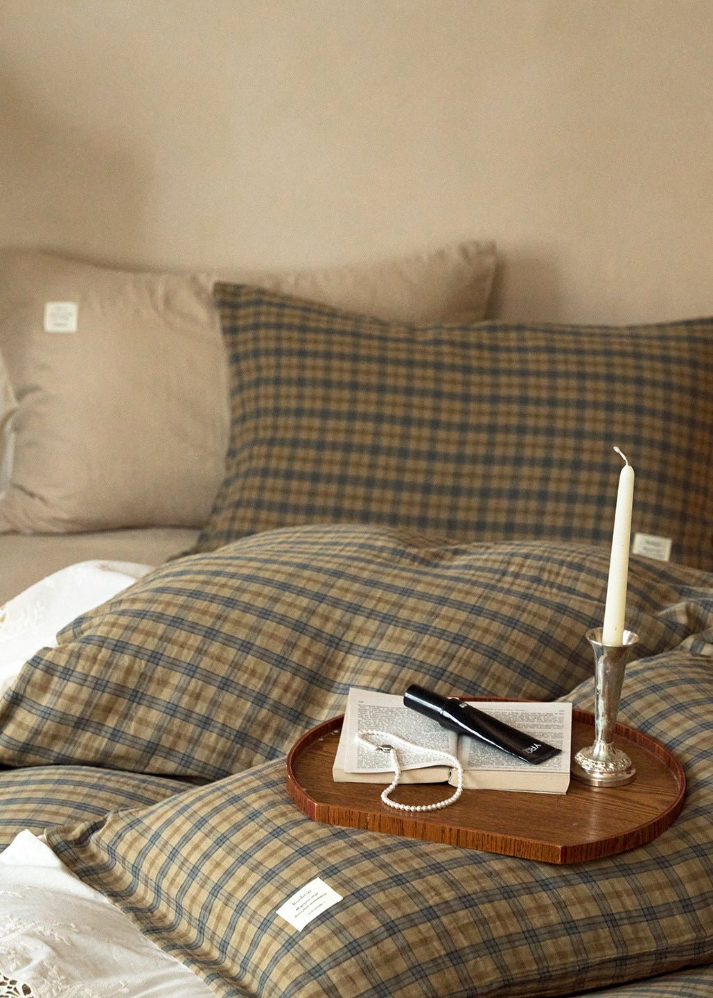 -Ever Lasting - Primrose Gingham Washed Cotton Bedding Set / Brown -Bedding Set -Ever Lasting