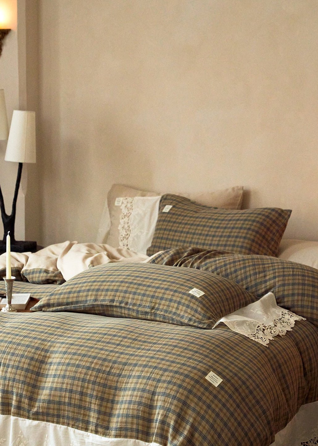 -Ever Lasting - Primrose Gingham Washed Cotton Bedding Set / Brown -Bedding Set -Ever Lasting