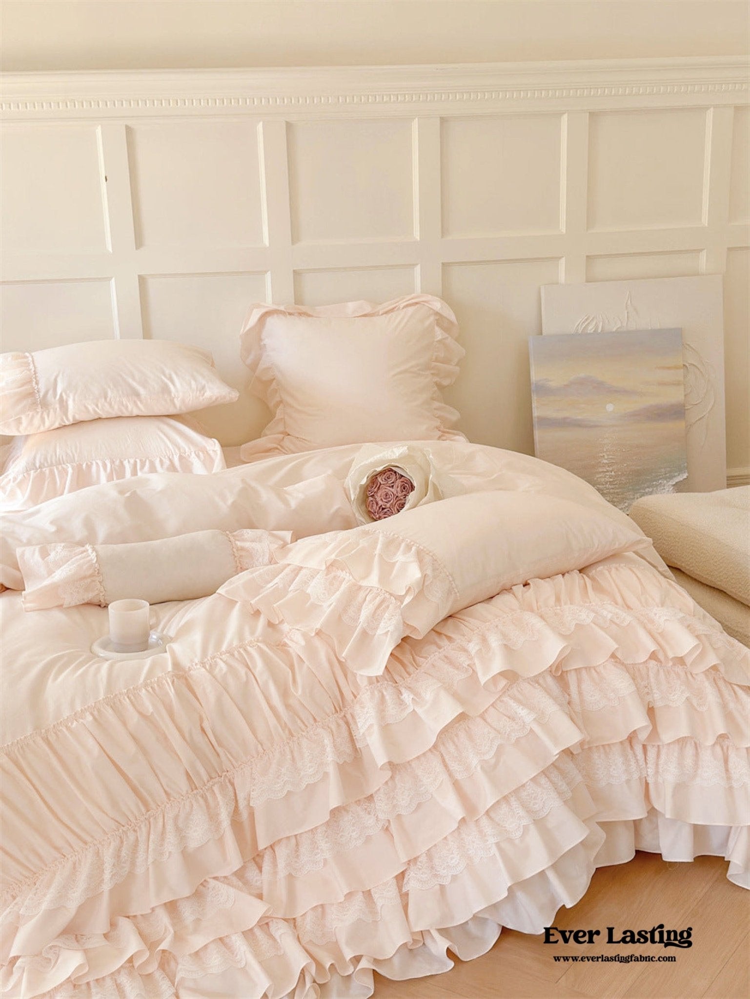 Princess Ruffle Lace Washed Cotton Bedding Bundle - Ever Lasting