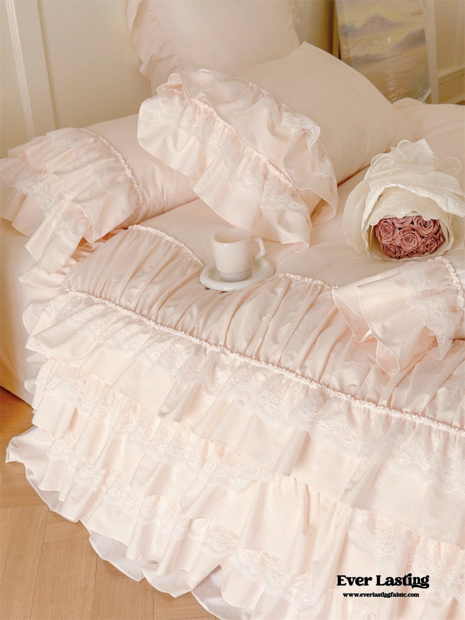 Princess Ruffle Lace Washed Cotton Bedding Bundle - Ever Lasting