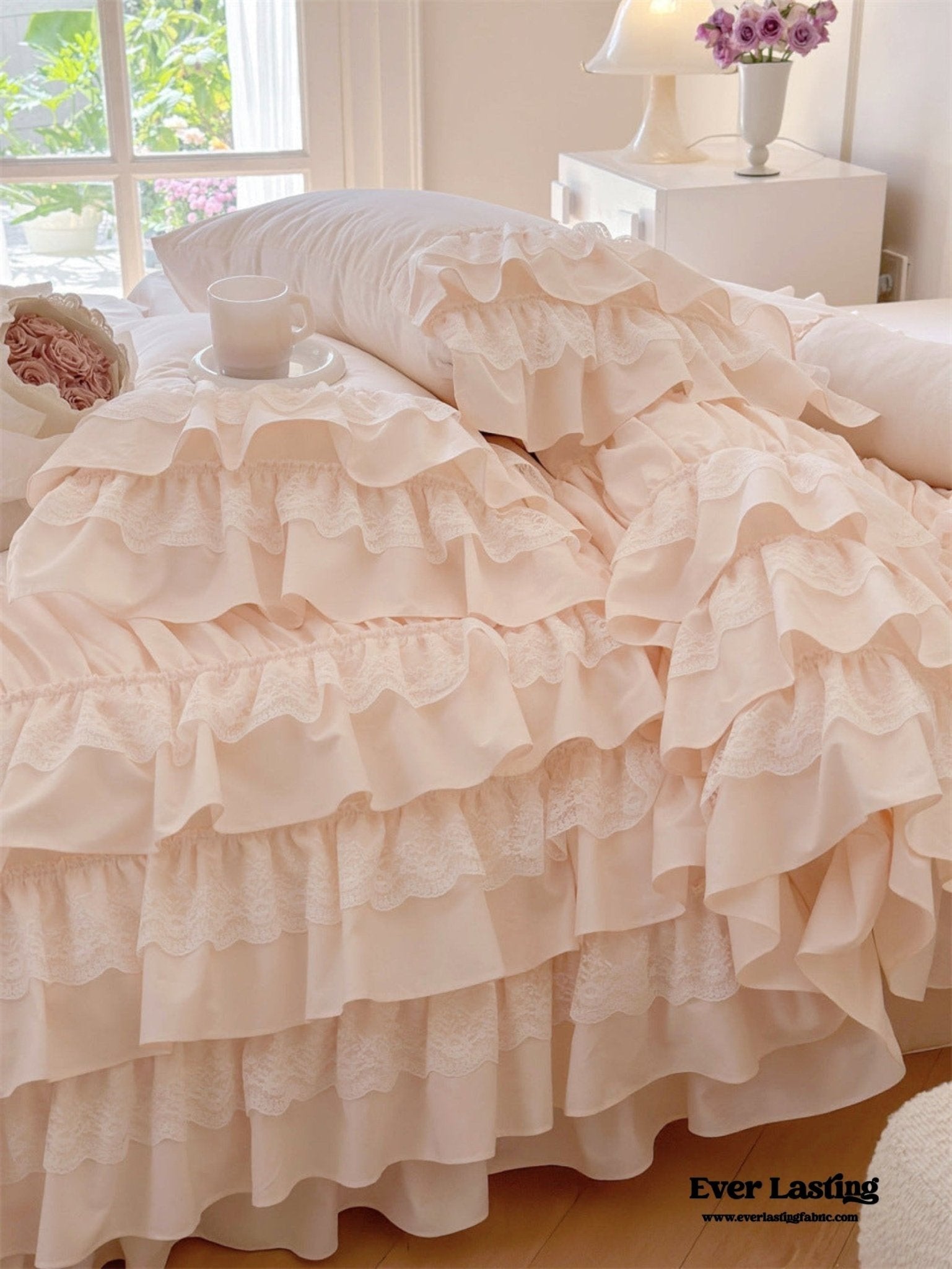 Princess Ruffle Lace Washed Cotton Bedding Bundle - Ever Lasting