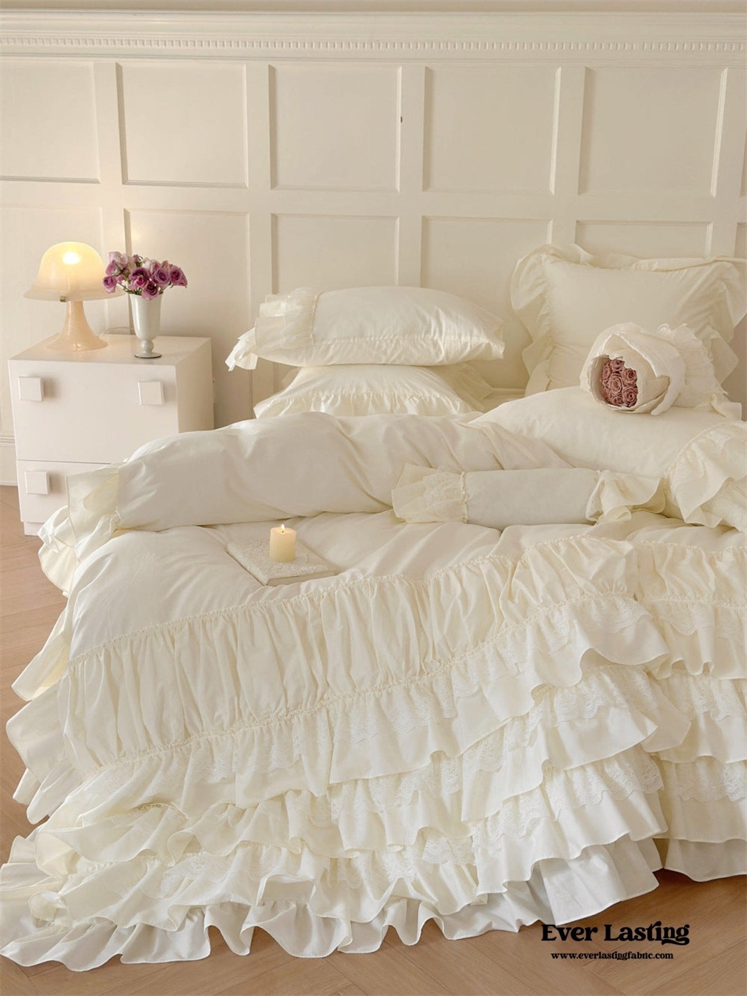 Princess Ruffle Lace Washed Cotton Bedding Bundle - Ever Lasting