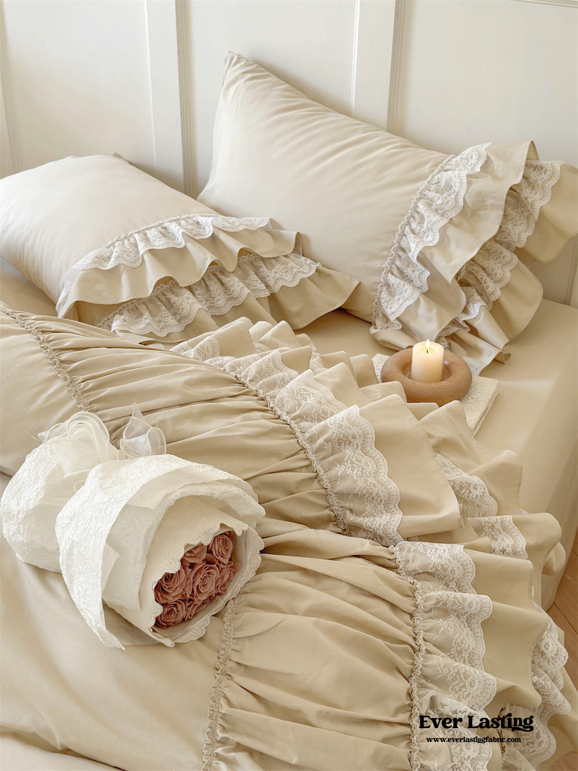 Lace Bed Ruffle Princess Ruffle Lace Washed Cotton Bedding Bundle | Best Stylish ...