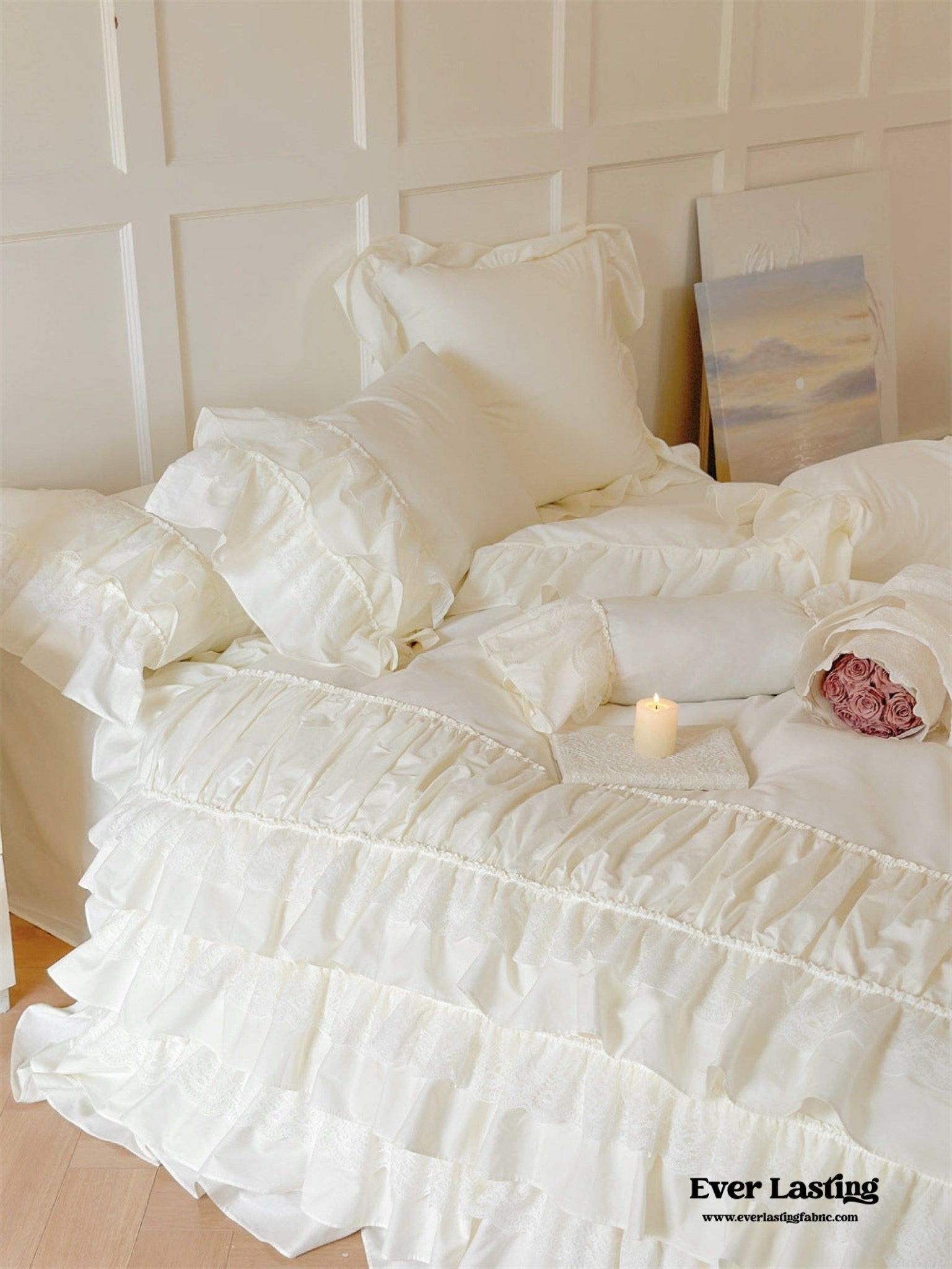 Princess Ruffle Lace Washed Cotton Bedding Bundle - Ever Lasting