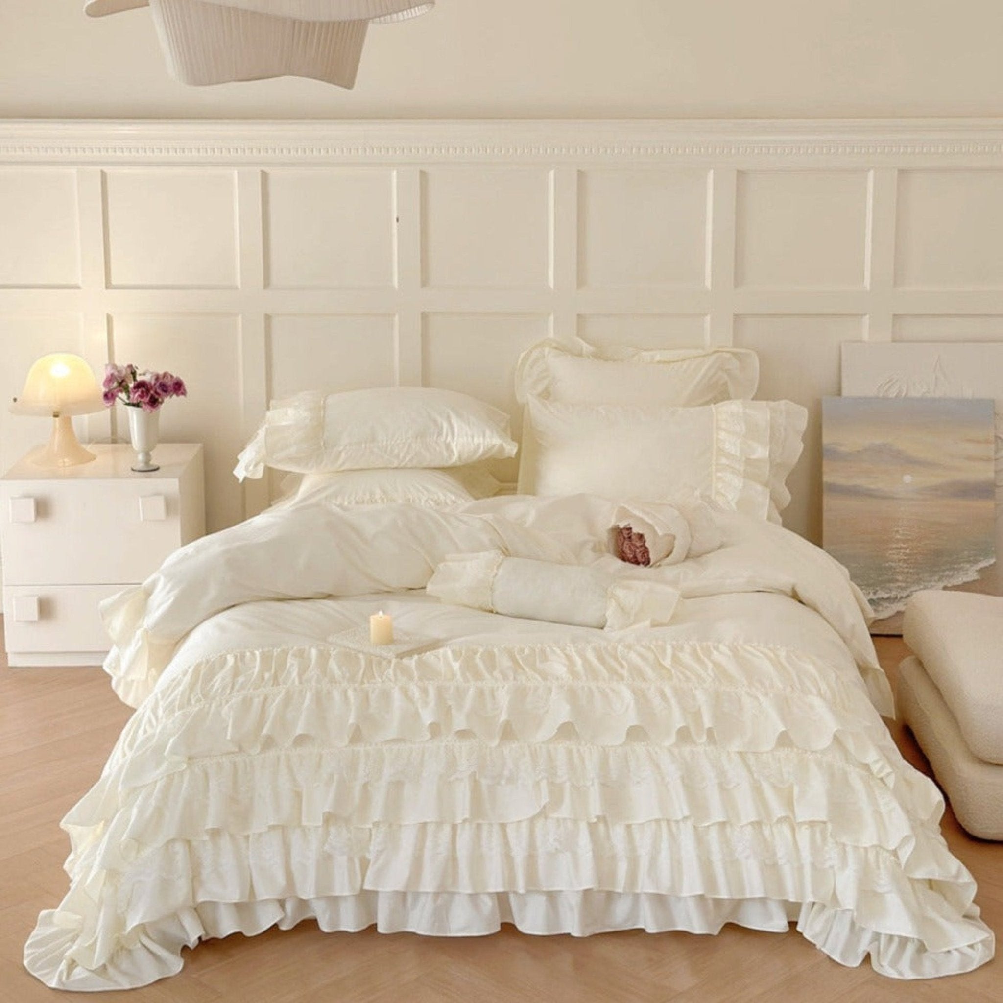 Princess Ruffle Lace Washed Cotton Bedding Bundle - Ever Lasting