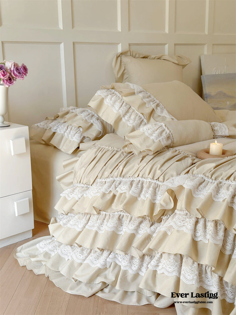 Lace Bed Ruffle Princess Ruffle Lace Washed Cotton Bedding Bundle | Best Stylish ...