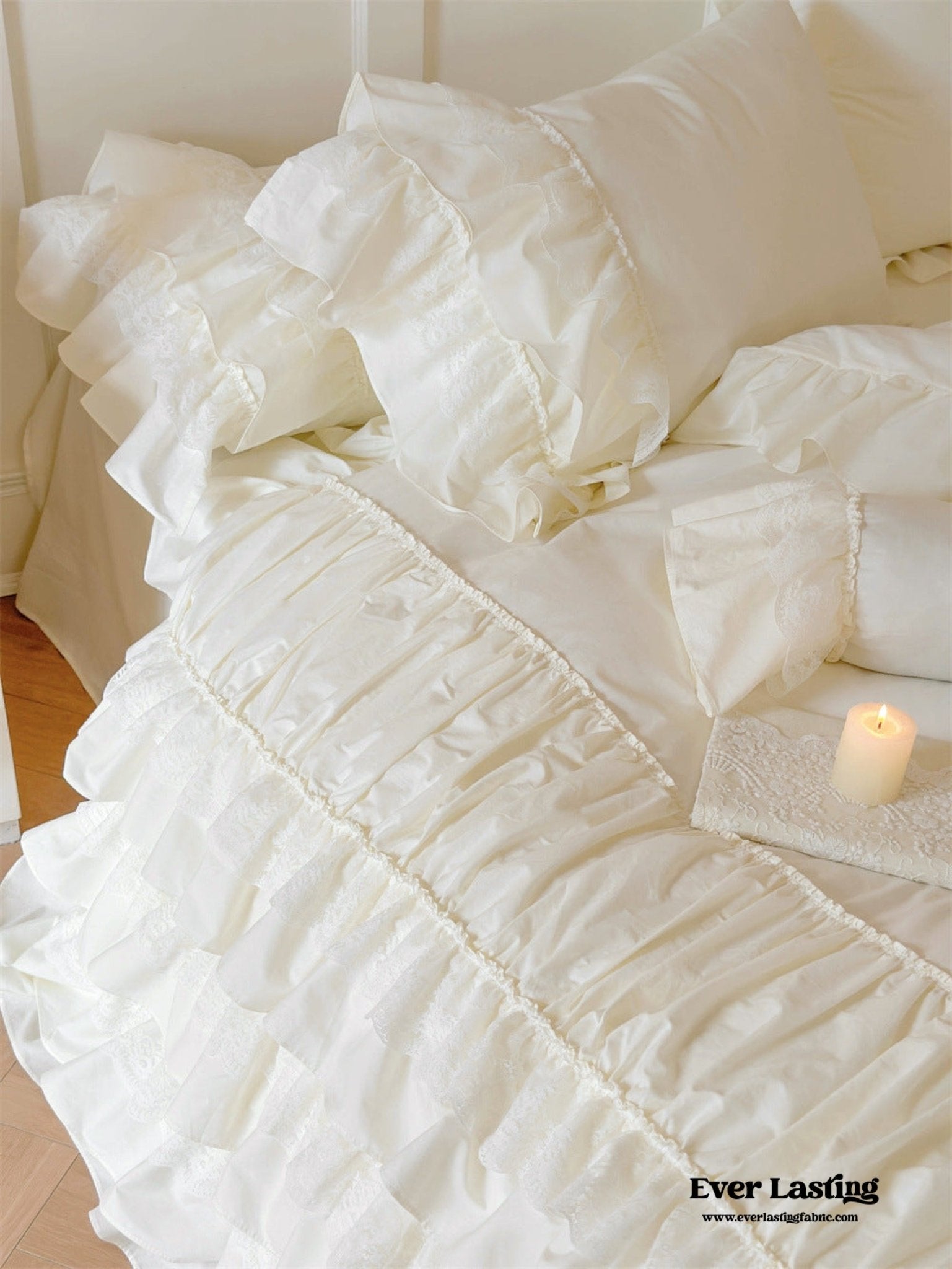 Princess Ruffle Lace Washed Cotton Bedding Bundle - Ever Lasting