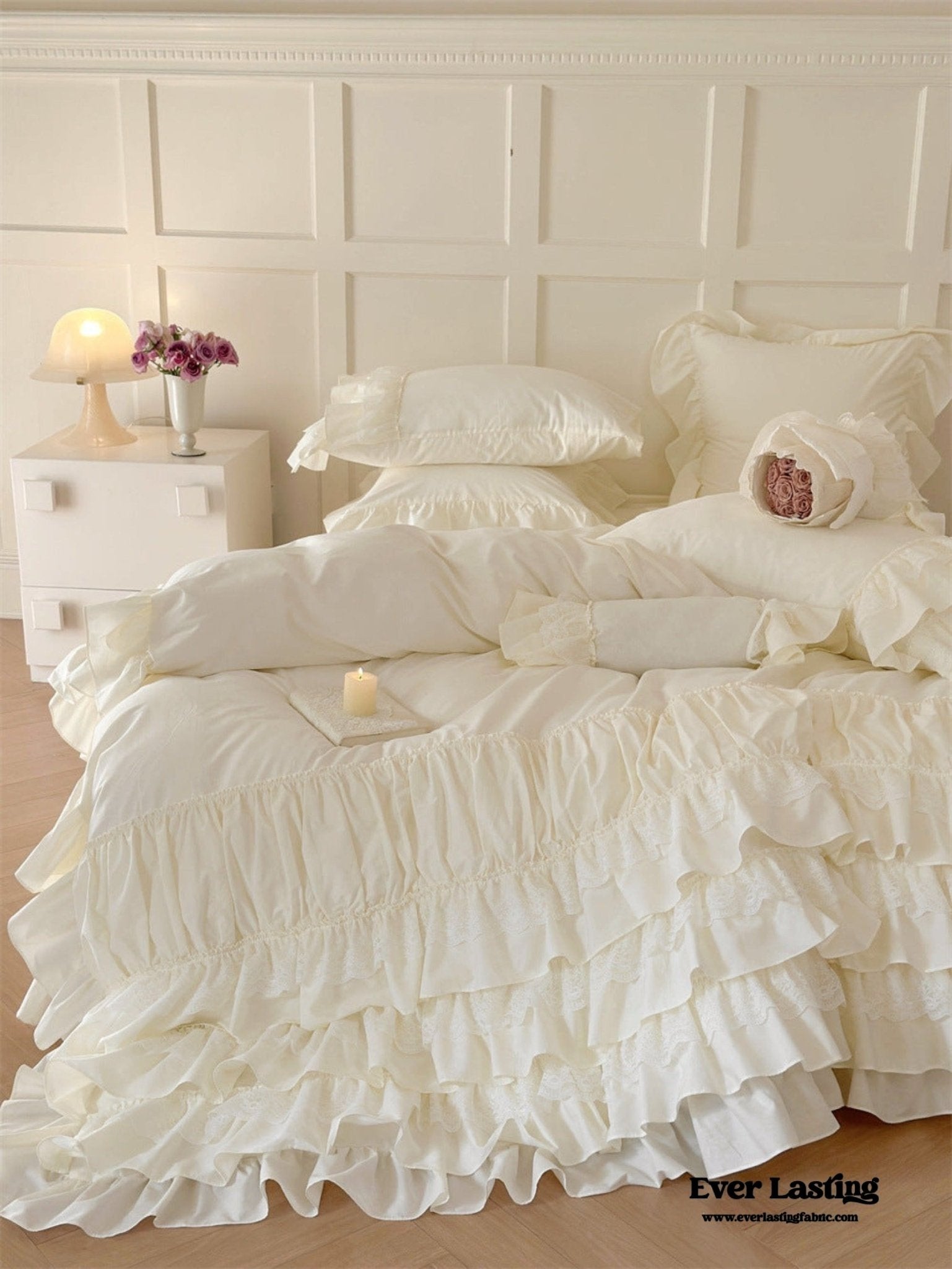 Princess Ruffle Lace Washed Cotton Bedding Set / Pink - Ever Lasting