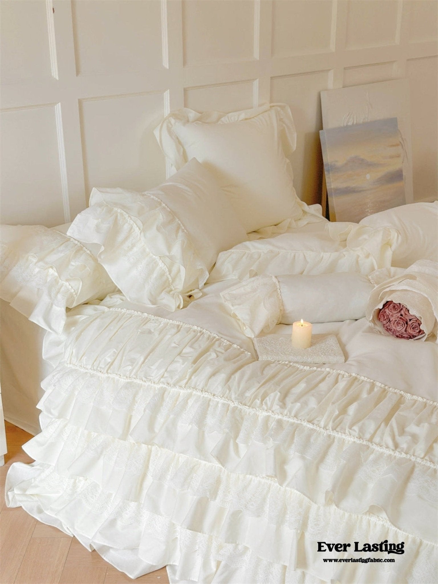 Princess Ruffle Lace Washed Cotton Bedding Set / Pink - Ever Lasting