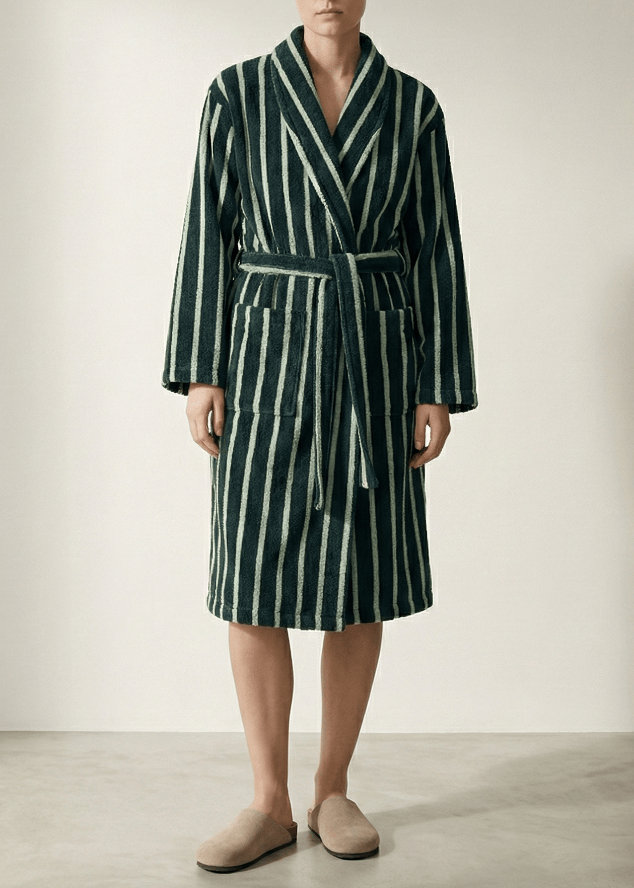  - Ever Lasting - Quiet Evening Striped Robe Set / Green - Robes - Ever Lasting