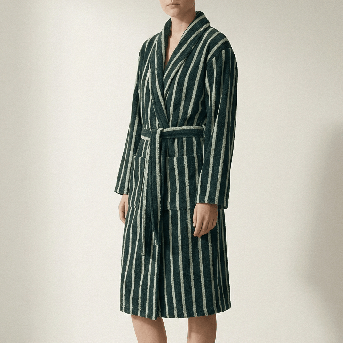  - Ever Lasting - Quiet Evening Striped Robe Set / Green - Robes - Ever Lasting