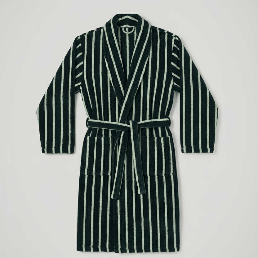  - Ever Lasting - Quiet Evening Striped Robe Set / Green - Robes - Ever Lasting