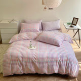 Rainbow Gingham Bedding Set / Green Purple Small Fitted Bundle
