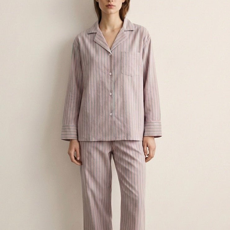  - Ever Lasting - Reese Long - Sleeve Striped Pajama Set / Purple - Pajamas - Ever Lasting