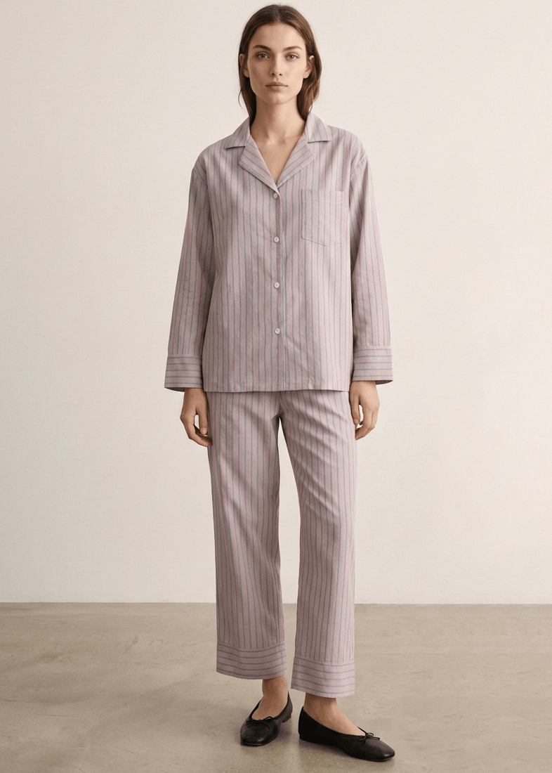  - Ever Lasting - Reese Long - Sleeve Striped Pajama Set / Purple - Pajamas - Ever Lasting