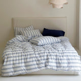 Refreshing Black Thin Stripe Bedding Set Blue Double / Small Flat