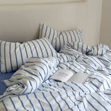 Refreshing Black Thin Stripe Bedding Set Blue Single / Small Flat