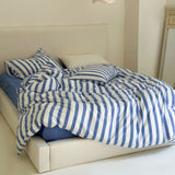 Refreshing Black Thin Stripe Bedding Set Blue Thick / Small Flat