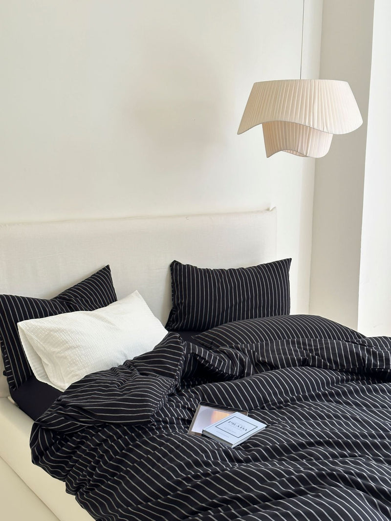 Refreshing Stripe Bedding Set / Blue Thick Black Thin Small Flat