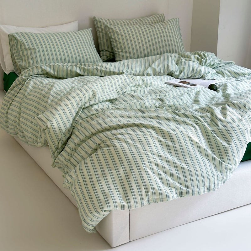 Refreshing Stripe Bedding Set / Blue Thick Forest Green Small Flat