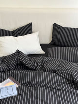 Refreshing Stripe Bedding Set / Forest Green Black Thin Small Flat