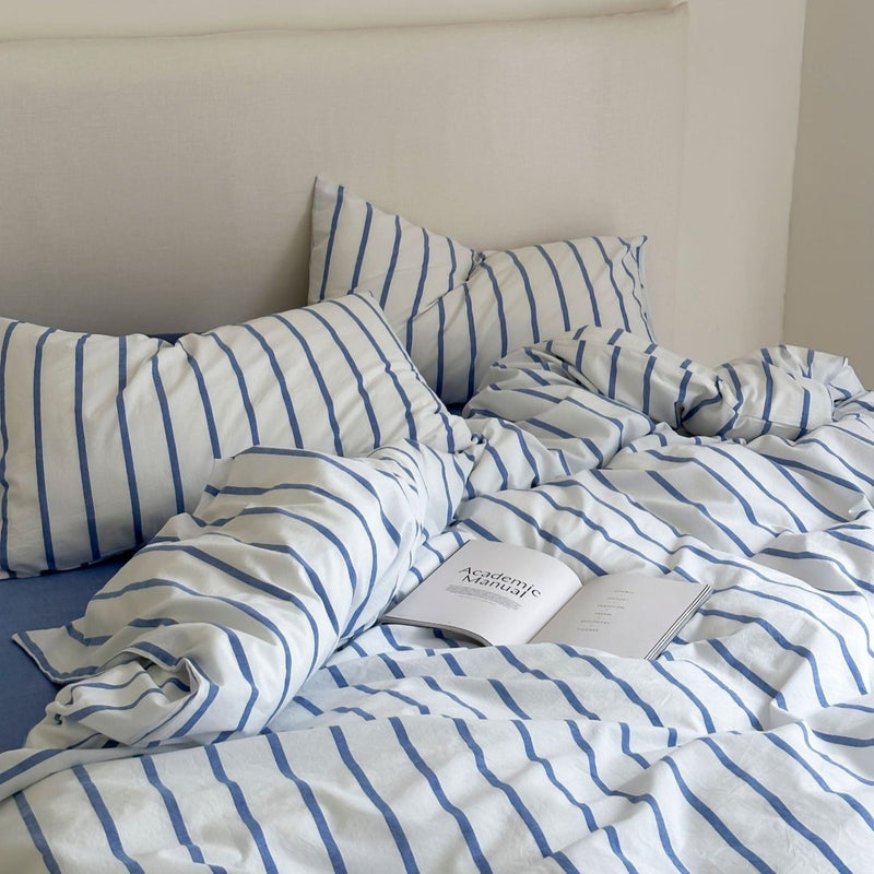 Refreshing Stripe Bedding Set / Forest Green Blue Single Small Flat